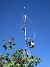 Här ser vi en antennmast med en Discone på topp. Här finns även min väderstation (Davis VP pro+) samt en kortvågsantenn. (2018-06-05 Radiomast_0076)